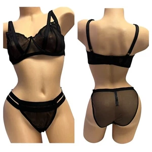 Victoria's Secret Very Sexy Balconet Bra 36DD & String Bikini Large Set Black - Picture 1 of 13