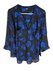 Camicetta Torrid Harper Georgette taglia 2 nera floreale 3/4 tasche slv donna NUOVA - Foto 1 di 5