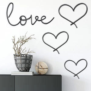 ✨4 Pieces Metal Heart Wall Art Decor Love Heart Decor Black Modern Bedroom Wall - Picture 1 of 7
