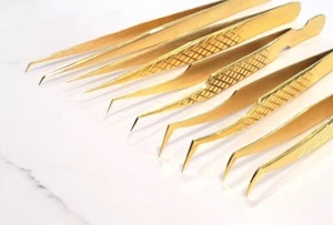 Gold Diamond Precision Isolation Volume Tweezers Eyelash Extensions - Picture 1 of 16