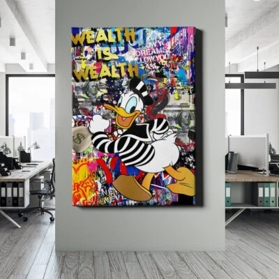 ✅LEINWANDBILD DONALD DUCK GELD POP ART STREET ART LUXUS URBAN GRAFFITI MODERN - Bild 1 von 4