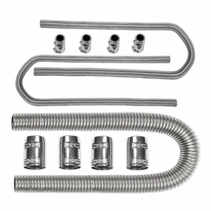 48" & 44" Flexible Stainless Chrome Radiator & Heater Hose Kit with Clamp Covers - Bild 1 von 6