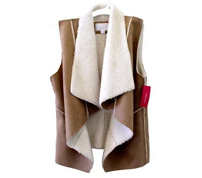 Xhilaration Faux Suede Faux Fur Open Vest Size XL Brown NWT - Image 1 of 4