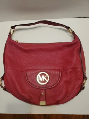 Michael Kors Red Leather Fulton Hobo Shoulderbag Gold Accents - Image 1 of 4