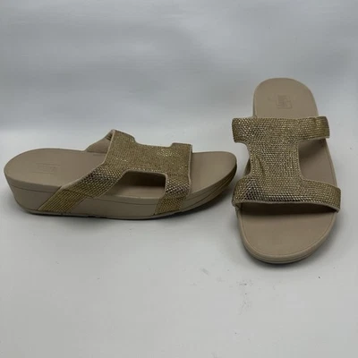 FitFlop Marli HotFix Slide Sandal Gold Size 10 Shoes Rhinestones Z64-796 New - Image 1 of 4
