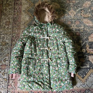 Mini Boden Longline Padded Jacket in Forest Green Floral Sz 7/8 - Picture 1 of 7