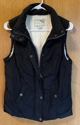 Зеленый чай выстеганный пуховик жилет женщин Sz средний черный флис с подкладкой теплый резинке - Изображение 1 из 4