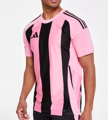 Adidas Mens Black Pink Slim Fit Crew Neck Striped Performance Jersey T-Shirt M - Image 1 of 4
