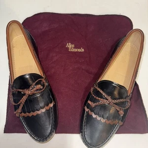 Mocassini kiltie Allen Edmonds Woodstock mogano nero taglia 8E nuovi - Foto 1 di 9