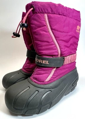Sorel Kids Snow Boots Pink Black Waterproof Insulated Drawstring Size 3 Youth - Image 1 of 4
