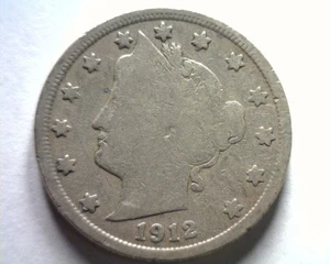1912 LIBERTY NICKEL SEHR GUT / FEIN VG/F SCHÖNE ORIGINAL MÜNZE BOBS MÜNZEN 99c SCHIFF - Bild 1 von 2