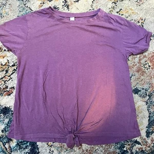 Z Zella Flow Athletic Short Sleeve Top Large Purple Stretch Tie Front EUC - Picture 1 of 9