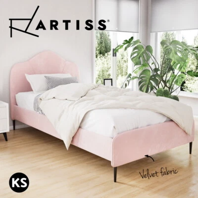 Artiss Bed Frame King Single Size Velvet Pink OLAN - image 1 of 4