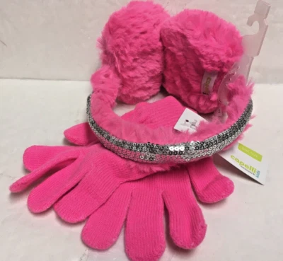 Juego de 2 orejeras de piel sintética fosfórica Capelli con lentejuelas, juego de guantes de invierno ~ OS ~ NUEVO CON ETIQUETAS Foto 1 de 3