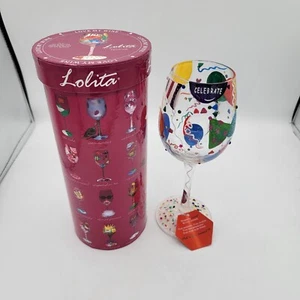 Lolita Love My Wine Celebrate Hand-Painted Wine Glass Original Box 15 oz Balloon - Picture 1 of 8