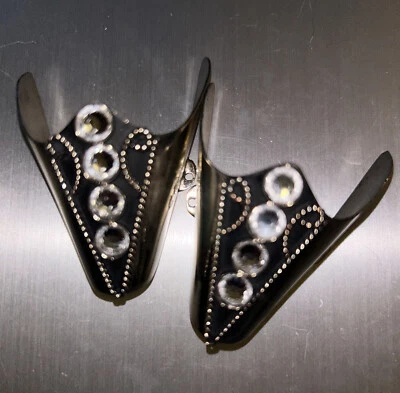 Новый Western ковбойские сапоги носок конца Rand крышка черный, серебро и стразы блестящий - пара - Изображение 1 из 4
