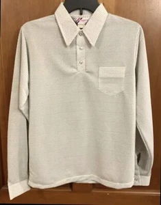Vintage Langarm Poloshirt Jungen Kragen weiß Hippie Disco 1970er Jahre NEU Gr. 18 - Bild 1 von 2