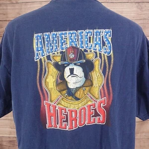 VINTAGE BIG DOGS AMERICA'S HEROES FIREFIGHTER FIRE DEPT TSHIRT SZ XL 00s Y2K - Picture 1 of 7
