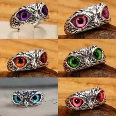 Nuevo Anillo Vintage Ojo de Demonio Búho Unisex Retro Animal Abierto Anillo Ajustable Azul Foto 1 de 4