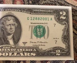 12882001 (December 8, 2001) $2 Two Dollar Bill Fancy Serial Number Birthday Note - Picture 1 of 3