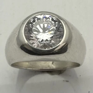 MJG STERLING SILVER MEN'S RING.10MM FACETED CUBIC ZIRCONIA.S 9. APRIL BIRTHSTONE - Picture 1 of 7