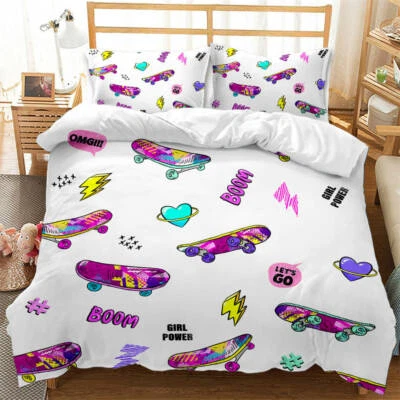ALL MURAL Nice Purple Dream Skateboard 3D Quilt Duvet Doona Cover Set Pillow case Print