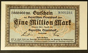 1923 UNC Bayerische Staatsbank 1.000.000 / Million Mark ~ Stempelglanz - Bild 1 von 2
