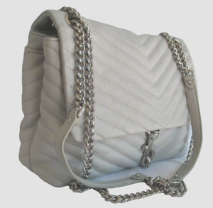 REBECCA MINKOFF EDIE CHEVRON QUILTED GREY LEATHER CROSSBODY SHOULDER BAG - Picture 1 of 19