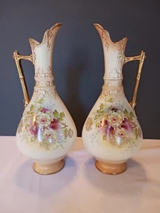 ANTIQUE 19c S F & Co Royal Devon ESSEX Aesthetic MOVEMENT FLORAL GILDED Vase Lot - Picture 1 of 12