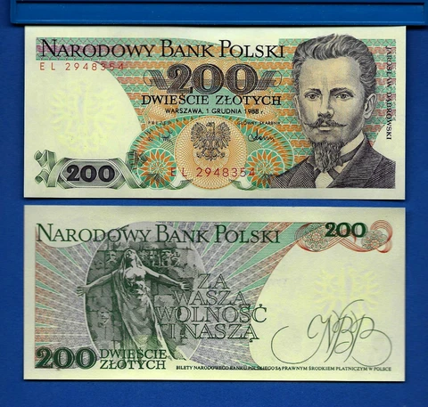 Poland 200 Zlotych Years 1988 Uncirculated World Paper Money Currency Banknote Cover