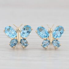 3.10ctw Blue Topaz Butterfly Stud Earrings 10k Yellow Gold