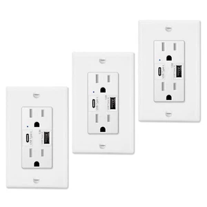 3 PIEZAS 5.8A Receptáculo de toma de pared USB tipo C 15A resistente a manipulaciones con tomas de CA - Imagen 1 de 12