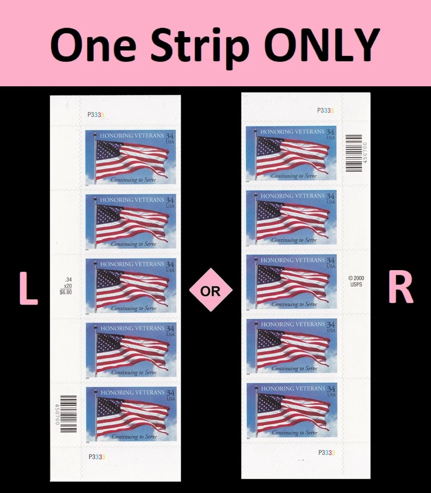US 3508 Honoring Veterans 34c plate strip 5 P3333 MNH 2001 - Image 1 of 1