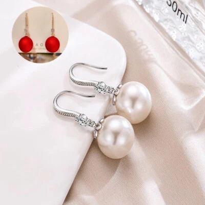 Silver Crystal Pearl fashion Girls Jewellery Drop Hook Earrings Women Gift - Image 1 of 4