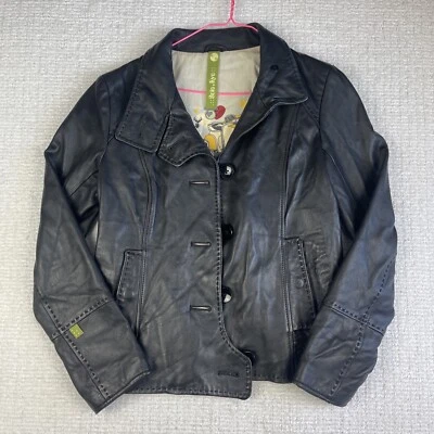 Soia & Kyo Genuine Leather Jacket Womens M Moto Biker Black Graphic inside Foto 1 de 4