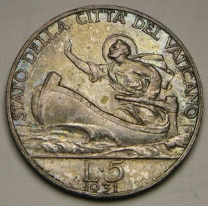 VATICAN 5 Lire 1931 / X - Silver 0.835 - Pope Pius XI. - XF - 826 * - Picture 1 of 2