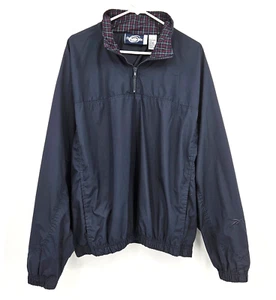 Reebok Mens 1/4 Zip Pullover Windbreaker Jacket Size L Plaid Collar Navy Blue - Picture 1 of 9