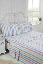 Multi Pastel Candy Stripe Cosy 100% Brushed Cotton Flannelette Bed Sheet Set