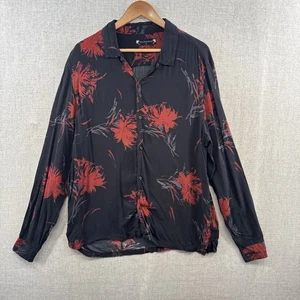 AllSaints Hawaiian Camp Shirt XL Red Floral Long Sleeve Button Up Camp Loop - Picture 1 of 16