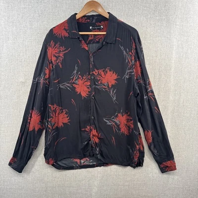 Camisa de campamento hawaiana AllSaints XL roja floral manga larga abotonada lazo de campamento Foto 1 de 4