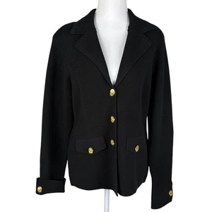 St John Jacke Blazer Damen 8 Piqué Strick schwarz Stretch Goldknöpfe neu mit Etikett $ 1395 - Bild 1 von 13