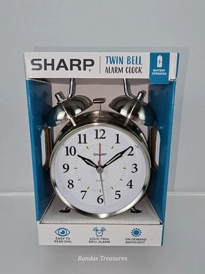 Sharp Alarm Clock Vintage Style Twin Bell Analog Clock Chrome Decor Battery - Image 1 of 4