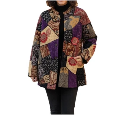 Abrigo Boho Vintage Alex Kim Tapiz Patchwork Chaqueta Bordada Talla Mediana Foto 1 de 4