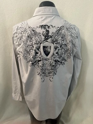 Modern Culture Men’s Large Gray Goth Affliction Style Graphic Long Sleeve EUC - Image 1 of 4