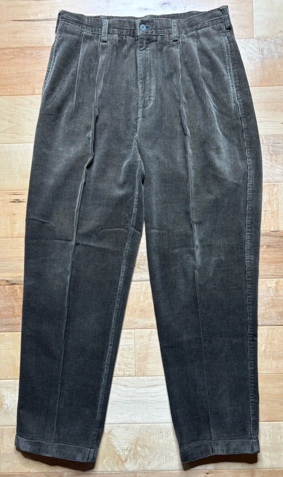 Винтажный Y2K высокая талия плиссированные коричневые вельветовые брюки мужчин 35 X 32 (ярлык 34 x 36)  - Изображение 1 из 4