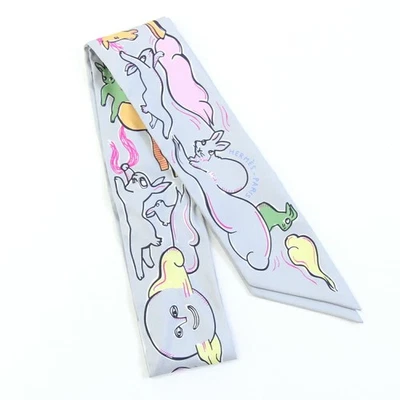 Bufanda de seda Hermès Mille et Un Lapins gris multicolor vintage 85 cm... - Imagen 1 de 4