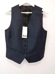 D&G Vest Mens EU 48 Formal 60% Wool 6 Button Black Blue Striped Waistcoat - Picture 1 of 9