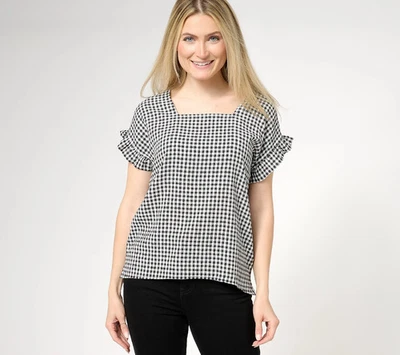 Girl With Curves Gingham Flutter Sleeve Blouse Black White XL - Image 1 of 2