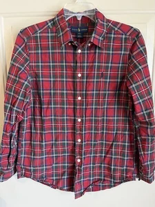 Ralph Lauren Large 14-16 Boy Button Down Shirt Blue Red Plaid Holiday Polo Logo - Picture 1 of 5
