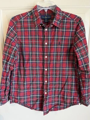 Ralph Lauren Polo Large 14-16 Boys Button Down Shirt Red Plaid Christmas Holiday - Image 1 of 4